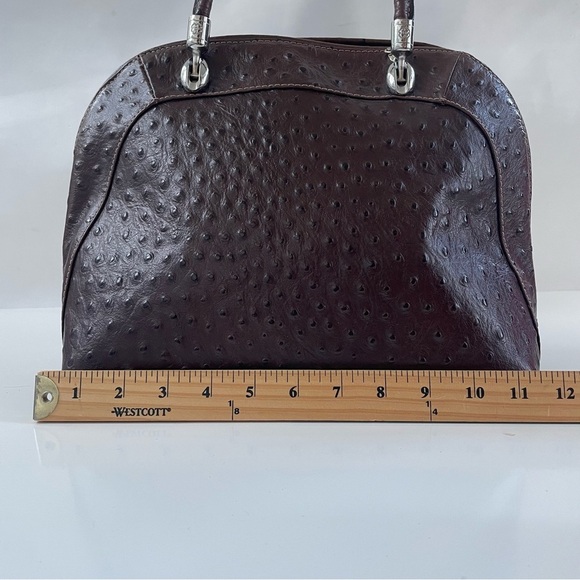 BORSE IN PELLE Genuine Leather Burgundy Brown Ostrich Embossed Satchel ITALY - Picture 11 of 12
